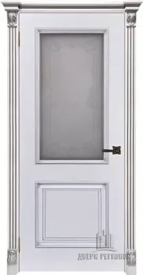 Двери эмаль Багет 32 Патина серебро Эмаль белая