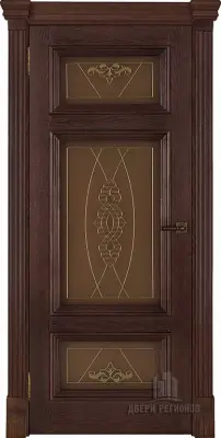 Двери шпон Мадрид витраж Мираж (широкий фигурный багет) Дуб Brandy