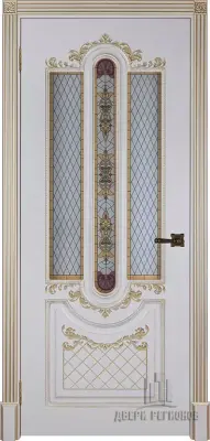 Двери эмаль Александрия 2 Патина золото Эмаль слоновая кость